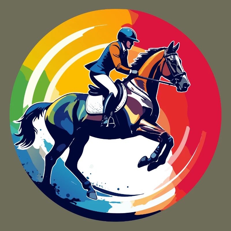 Regenbogen Springpferd Pferd Springreiten Motiv