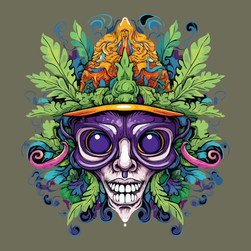 Psychedelic skull with leaf crown