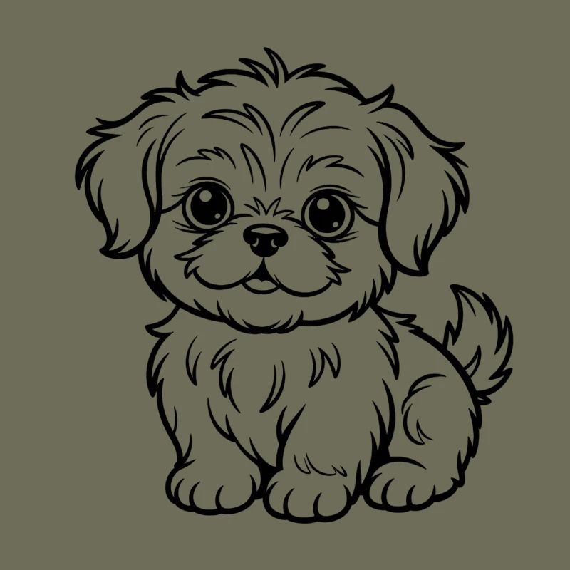 Cuddly Dog Line Drawing