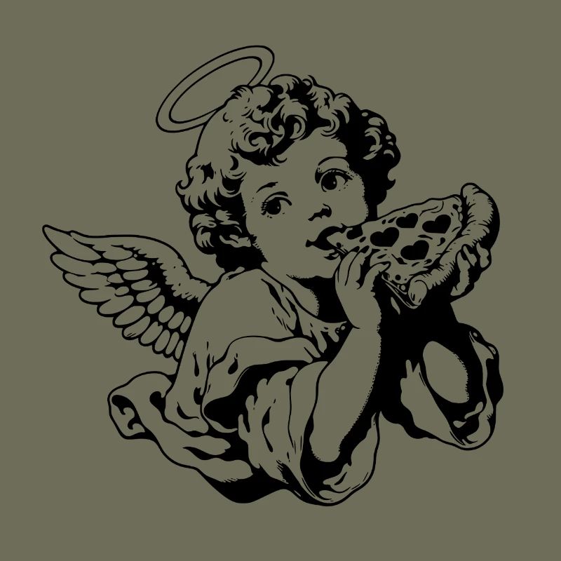 Pizza Engel – Cherub mit Pizzastück