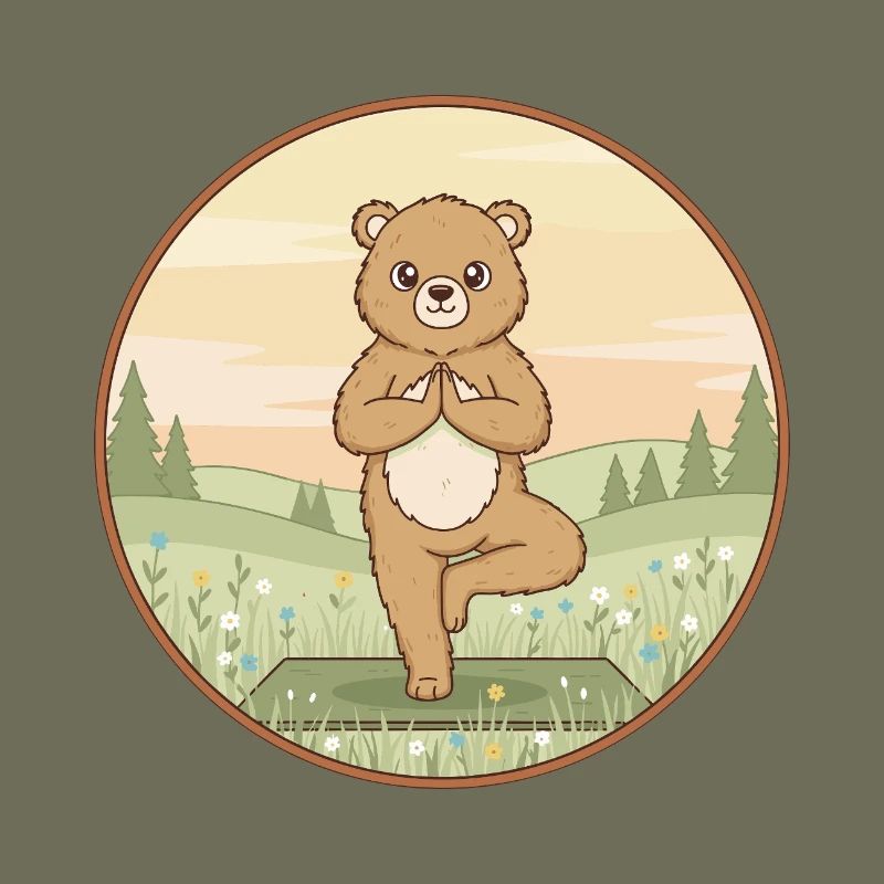 Yoga Bear Animal Doing Tree Pose Art