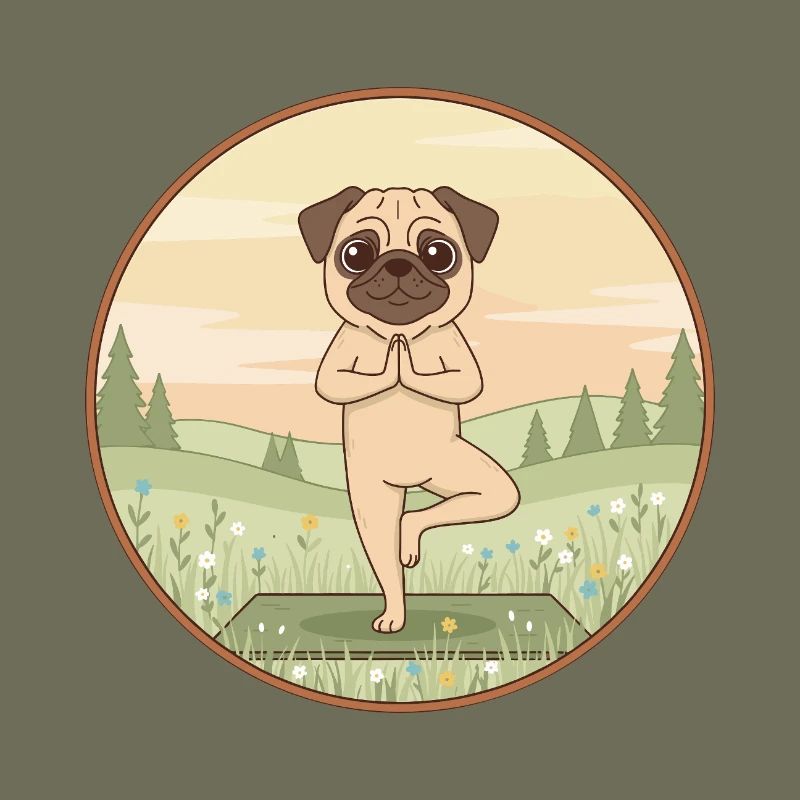Yoga Pug Dog Doing Tree Pose Art