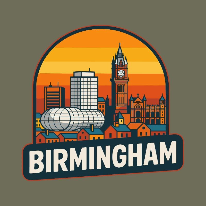 Design rétro de coucher de soleil rétro de Birmingham Skyline