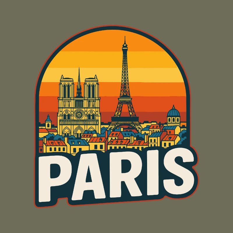 Paris Skyline Retro Sunset Eiffel Tower Art