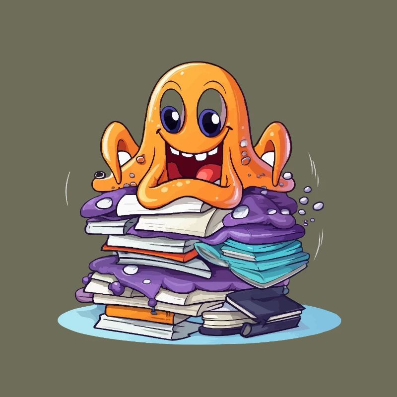 Learning octopus with stack of books