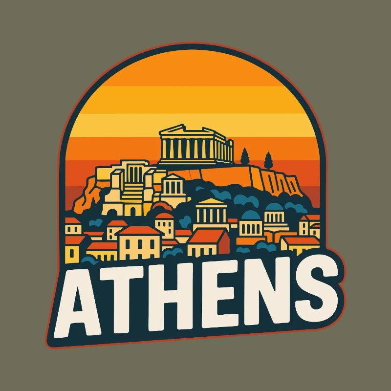 Art rétro du Parthénon du coucher de soleil d’Athènes