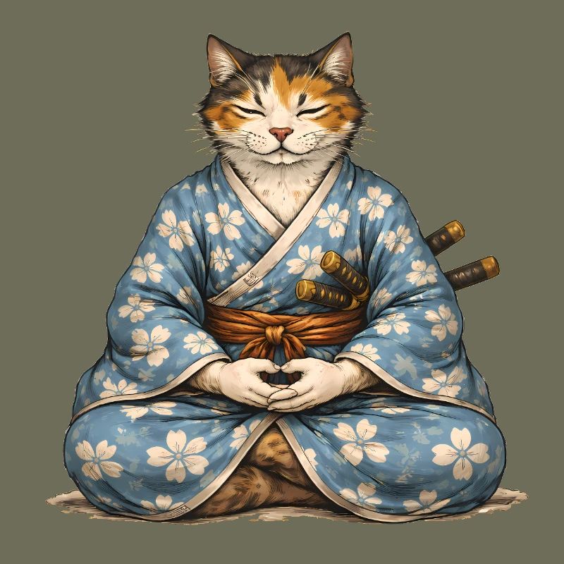 Kimono de méditation Zen Samurai Cat