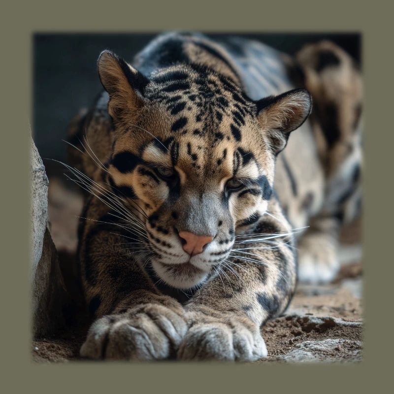 Clouded leopard resting pose Expressive wildcat