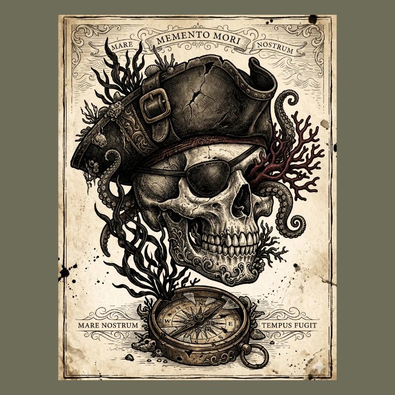 Pirate skull and compass