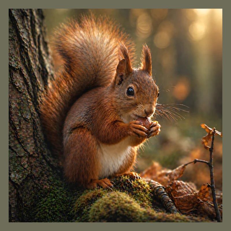 Squirrel in sunlit forest