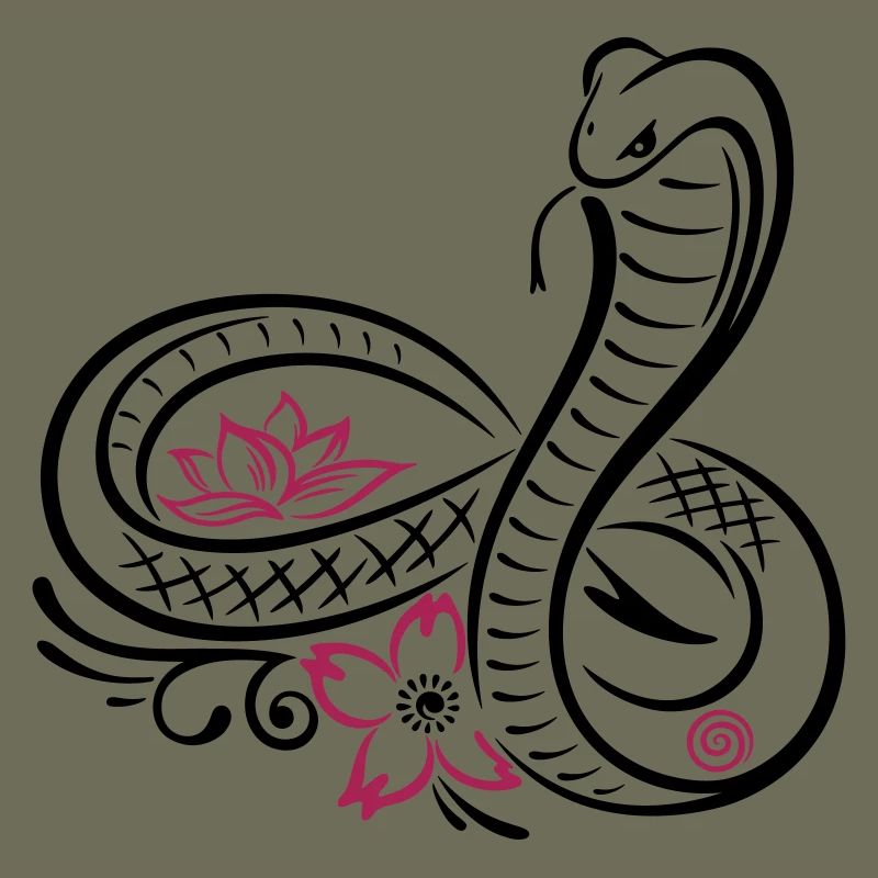 Serpent, infini, fleur de cerisier, fleur de lotus