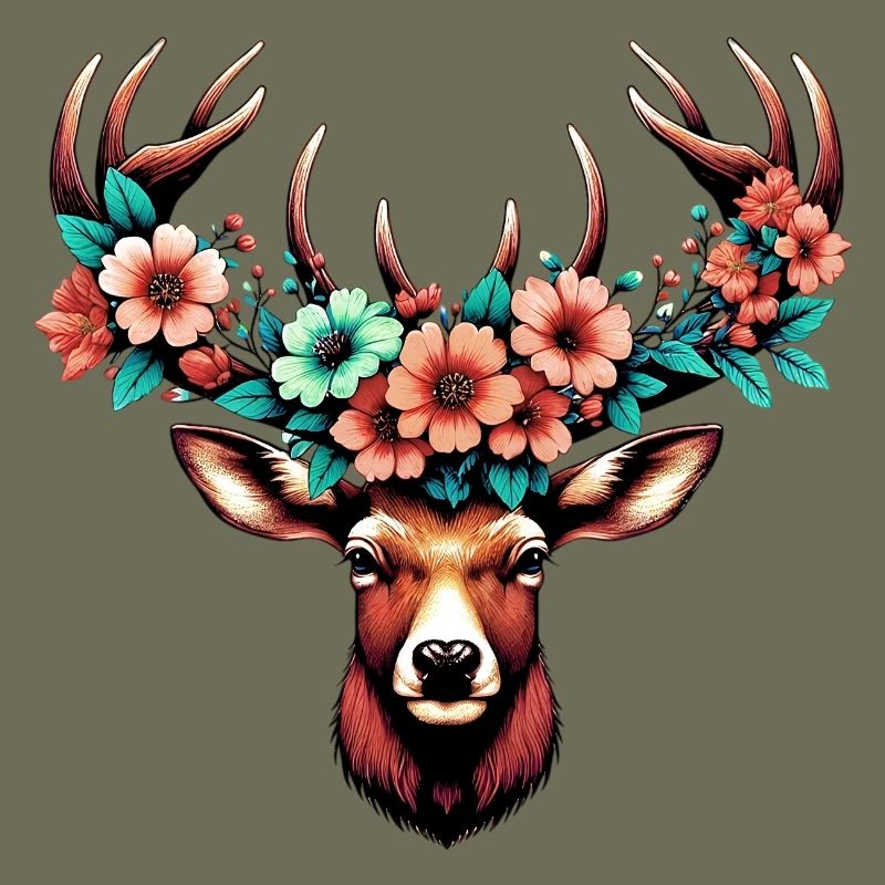 Hirsch mit Blumen