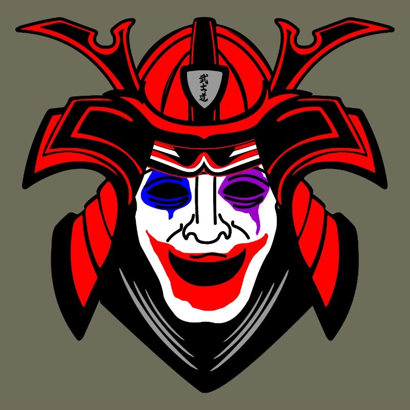Glücklicher Samurai mit Menpo Maske