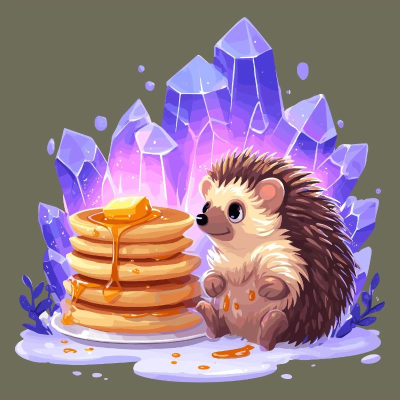 Hedgehog with pancakes and crystals