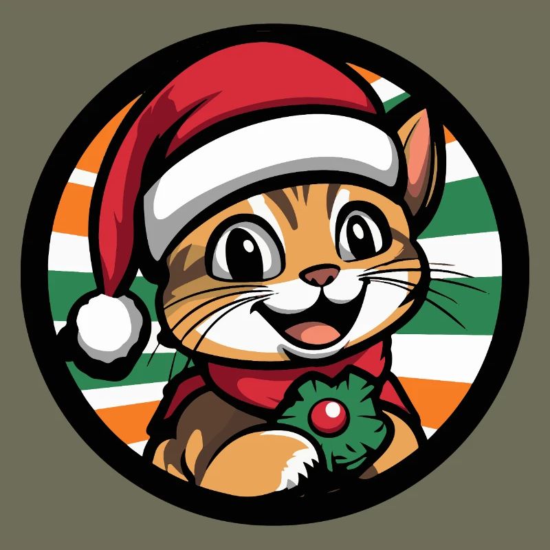Chat de Noël avec une couronne de gui