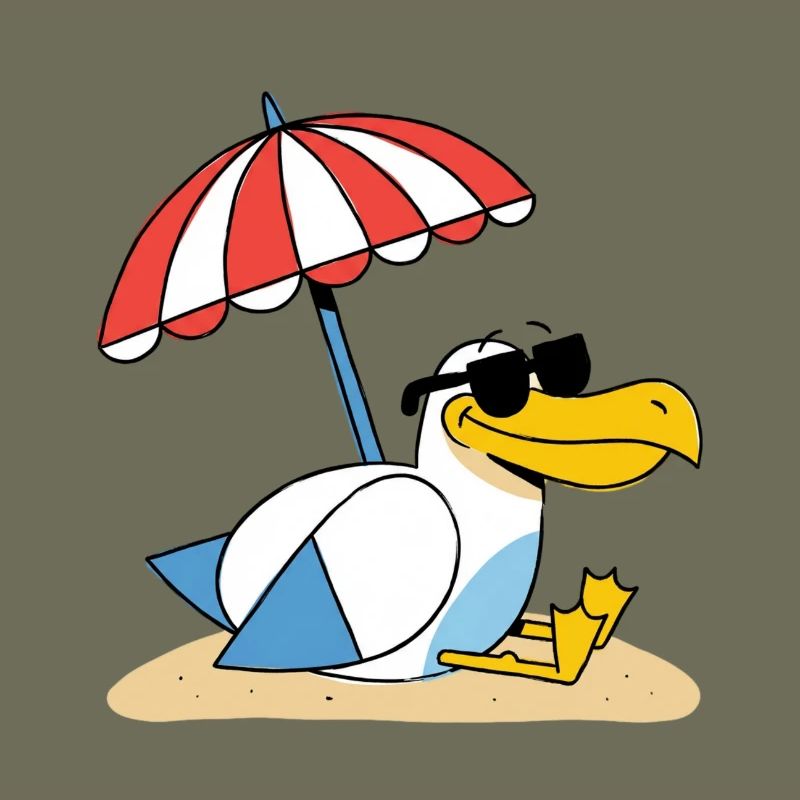 Sonniges Strand-Möwe mit Schirm