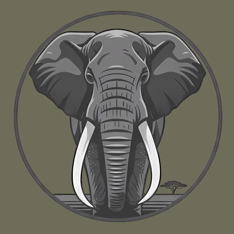 Elephant Head Circle Graphic
