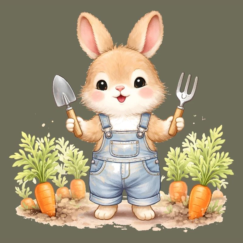 Un joli lapin dans le parterre de carottes
