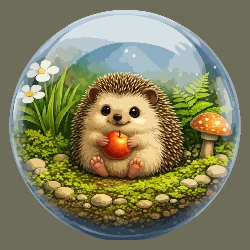 Hérisson dans une boule de verre avec scène de forêt