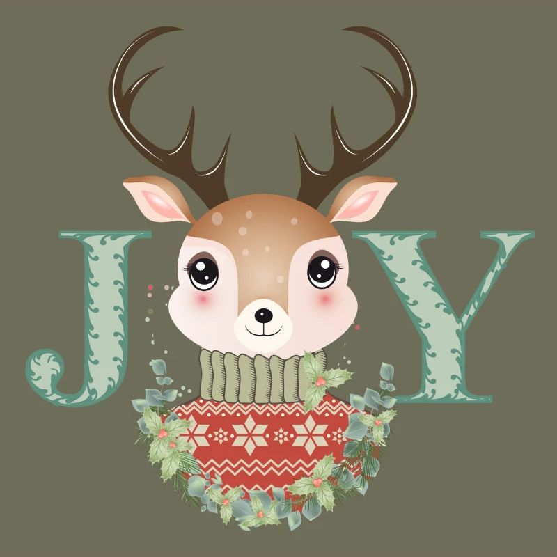 niedlicher Hirsch mit Pullover und Weihnachtskranz