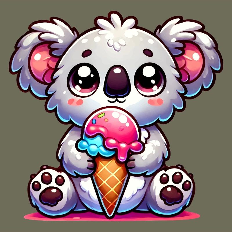Der niedliche Koala genießt ein buntes Eis