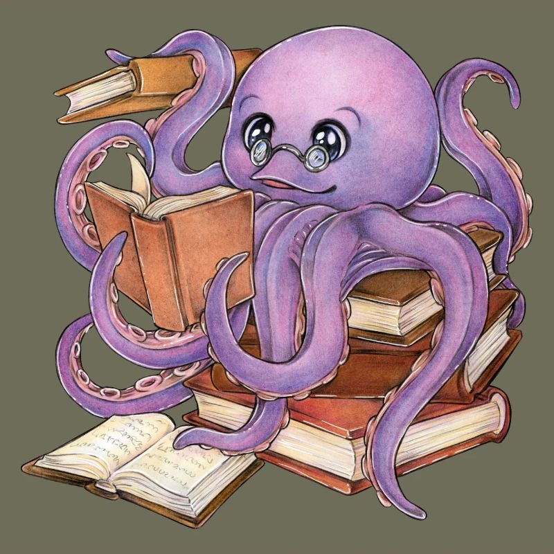 Reading Octopus in Stack of Books Book Gift