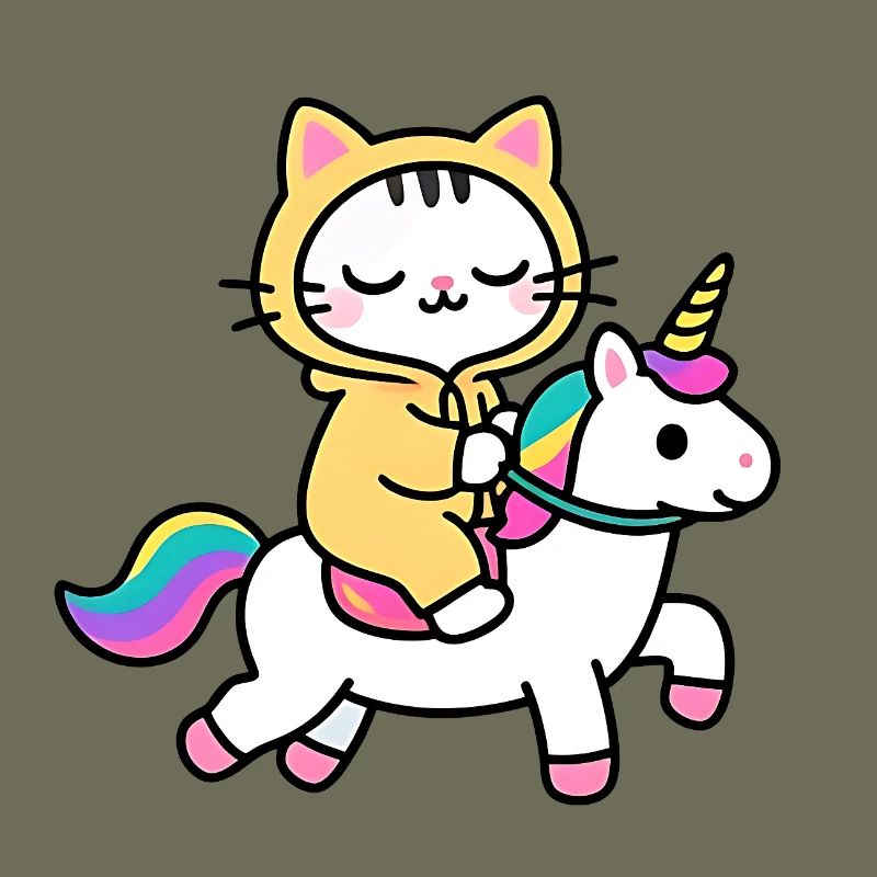 Katze auf einem Regenbogen-Einhorn