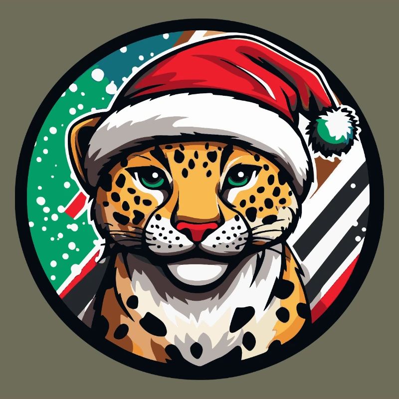 Leopard im Weihnachtsmannhut