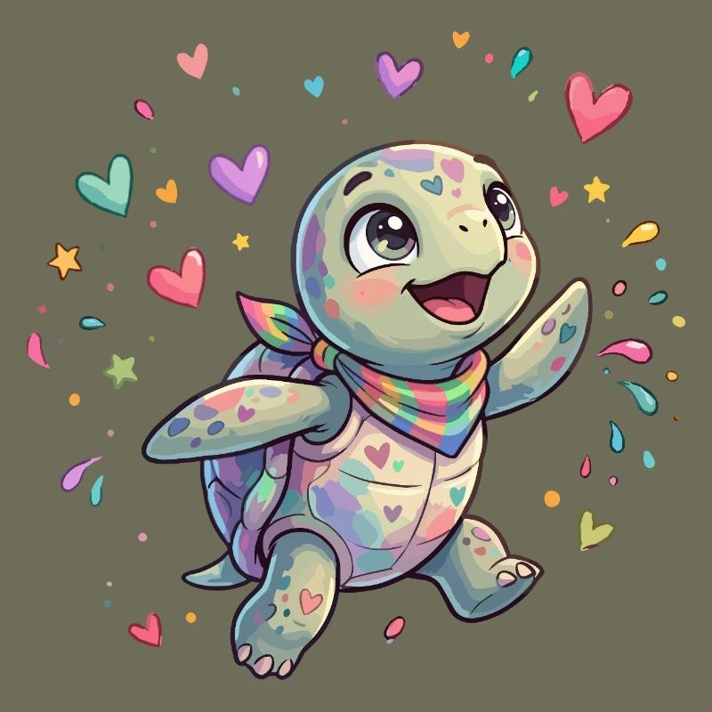 Regenbogen Turtle mit Herzmustern
