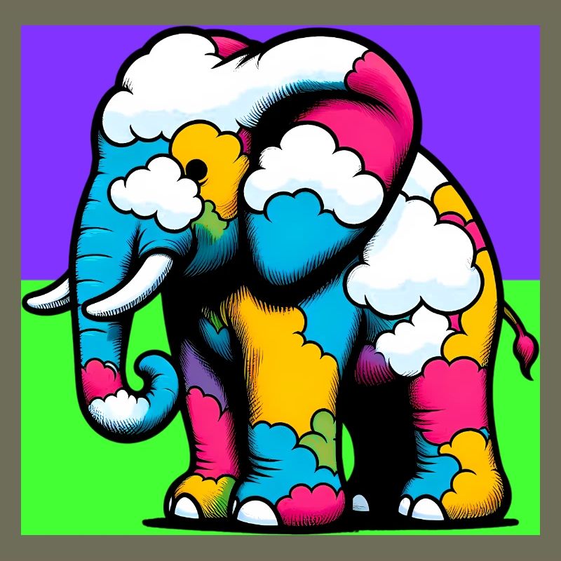 Éléphant avec Nuage et Nuages