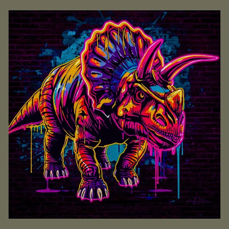 Neon Triceratops Graffiti