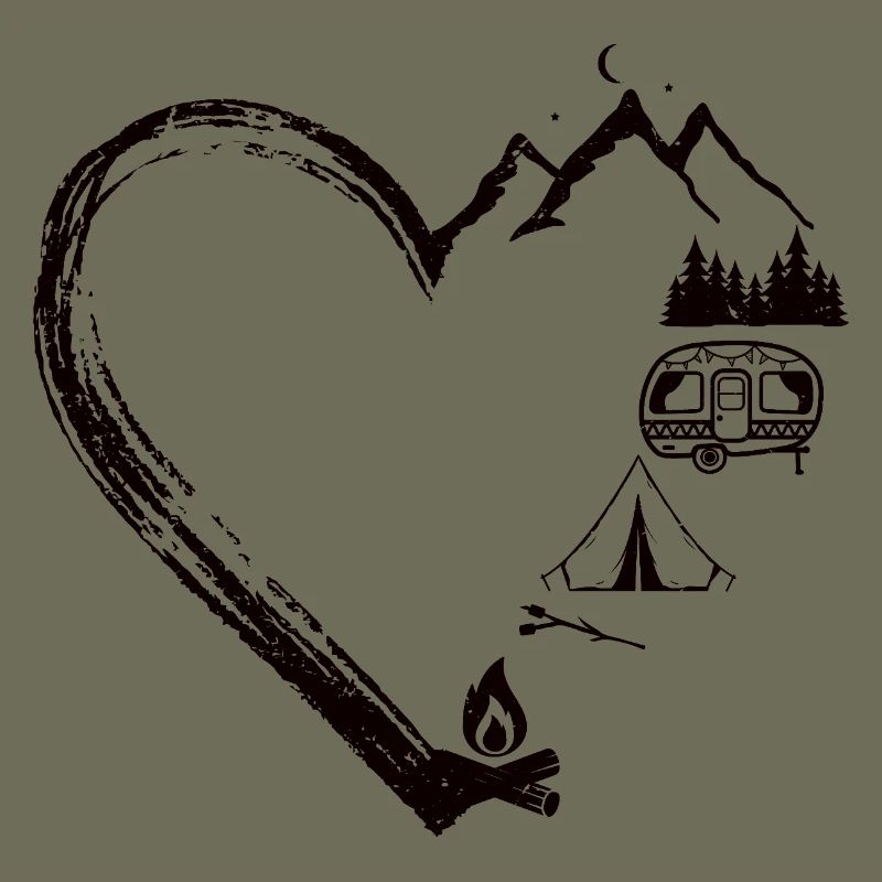 Mountain Heart Camping Patch Design
