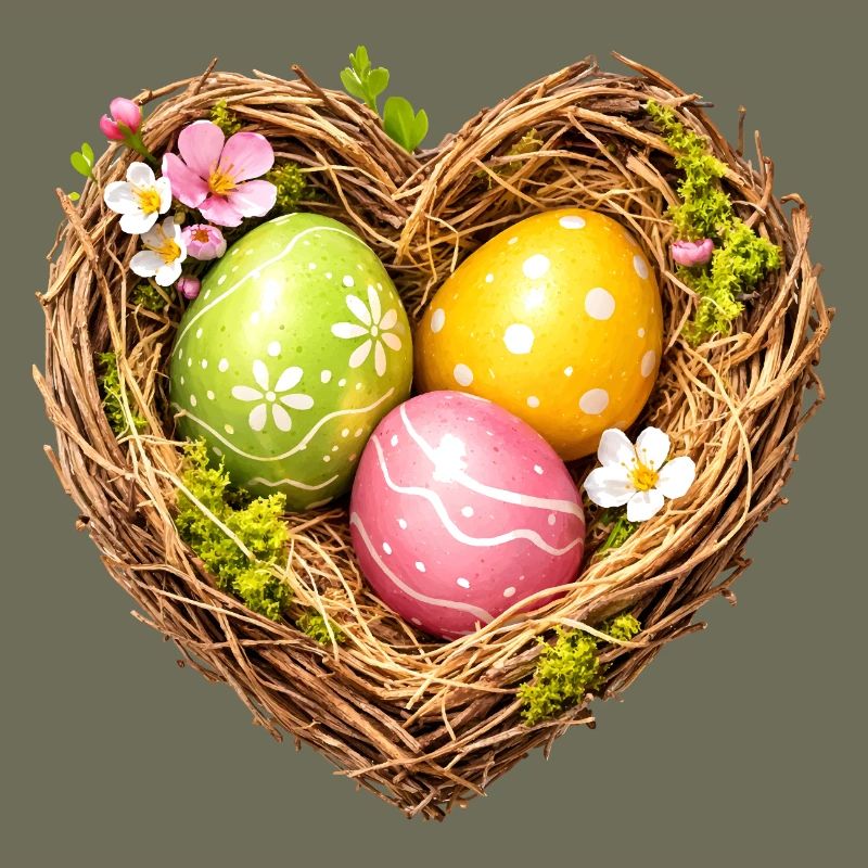 Herzförmiges Osternest mit Eiern