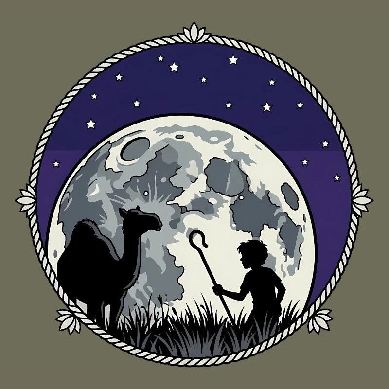 Moonlit Night Shepherd and Camel
