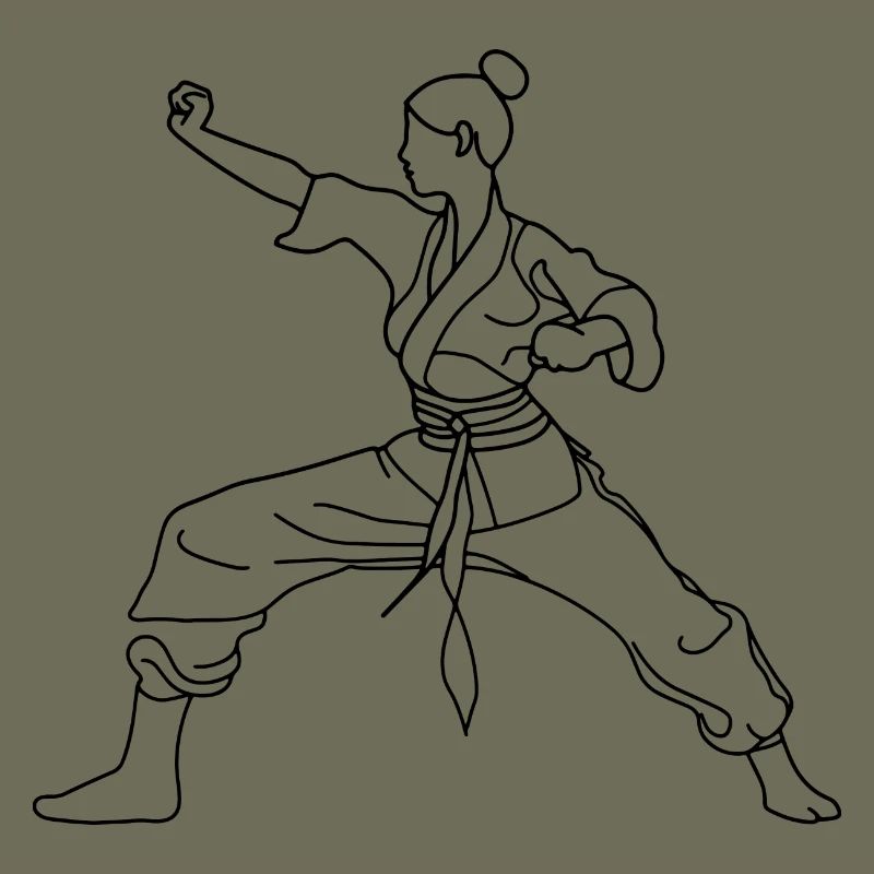 Karate Mädchen Line Art