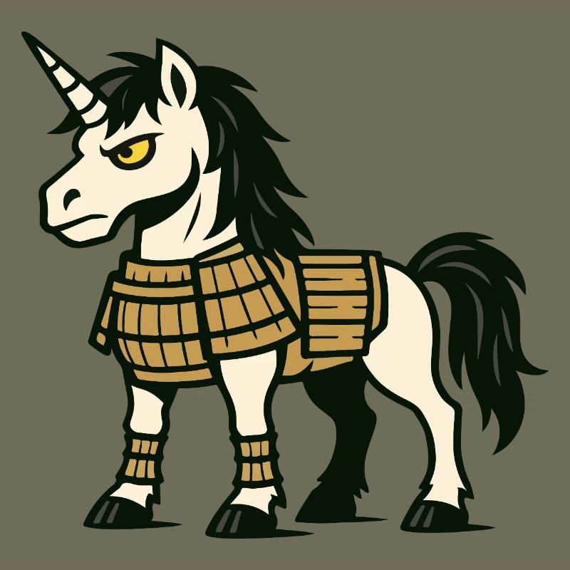 Samurai-Einhorn-Kämpfer in klassischer Kampfrüstung