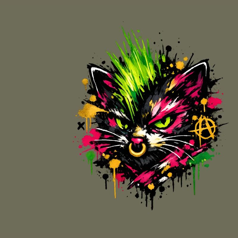 Neon Cat Graffiti Splatter