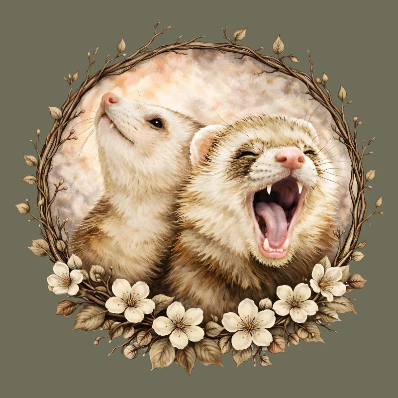Furets dans le cercle des fleurs