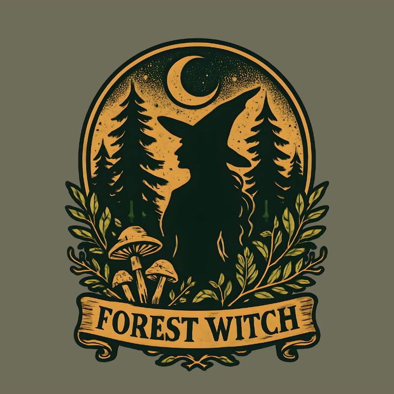 Silhouette de sorcière de la forêt au clair de lune