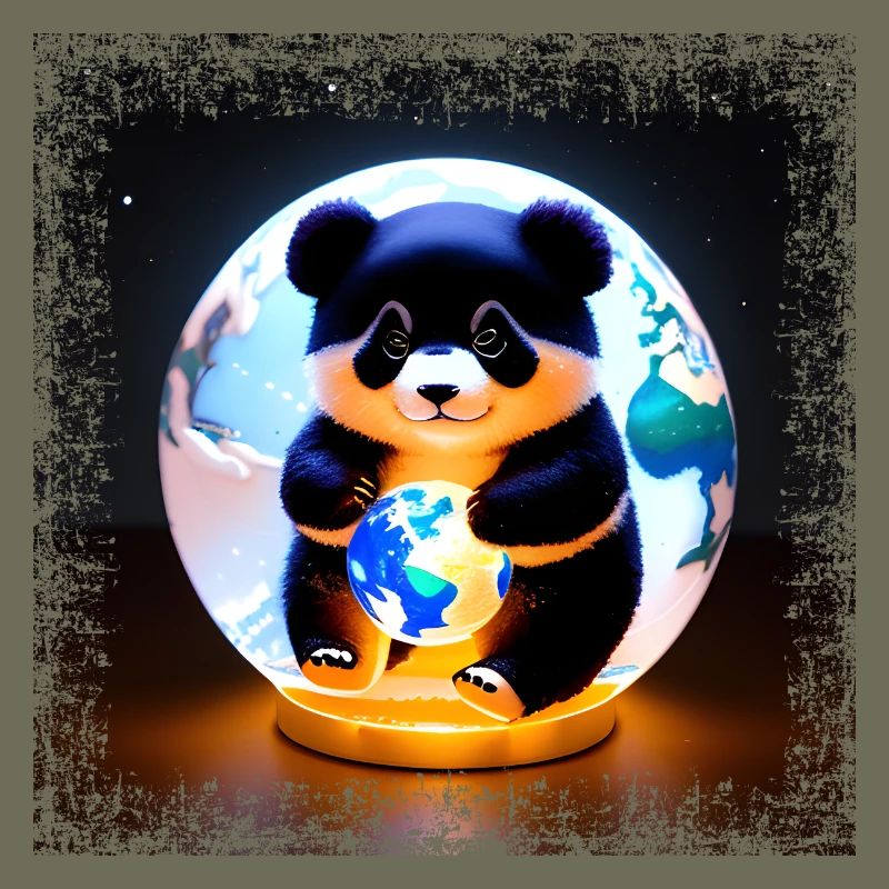 Panda on square grunge globe