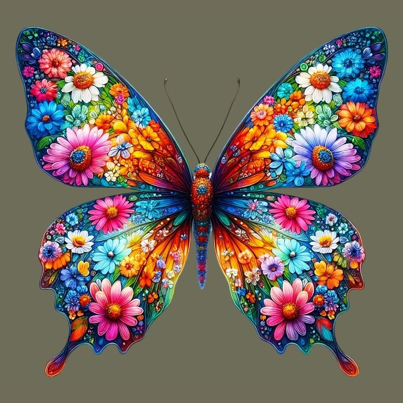 Papillon décoré de fleurs