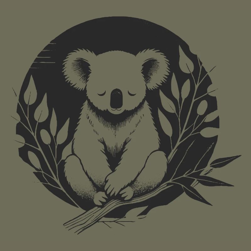 Un koala entouré de délicates branches d’eucalyptus