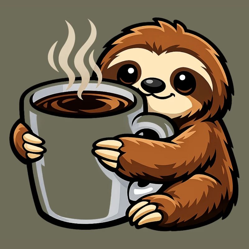 Sloth with coffee mug