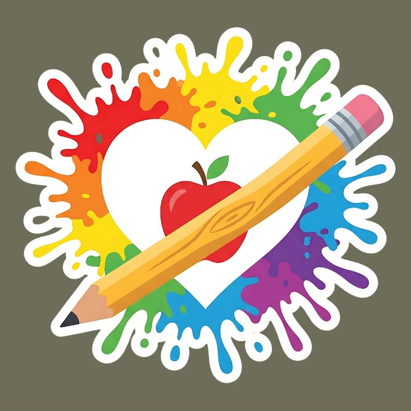 Lehrer Herz Regenbogen Apfel Buntstift Schule