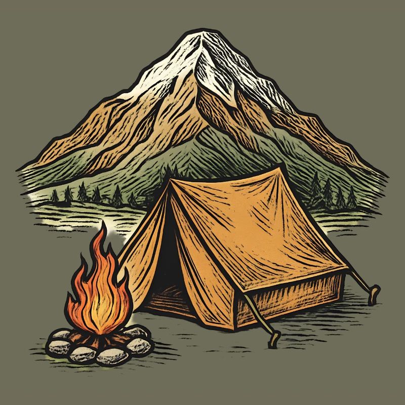 Mountain camping tent evening