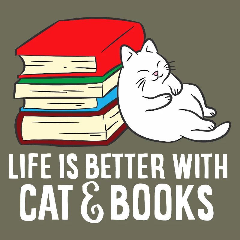 Cat and Books Cozy Stack