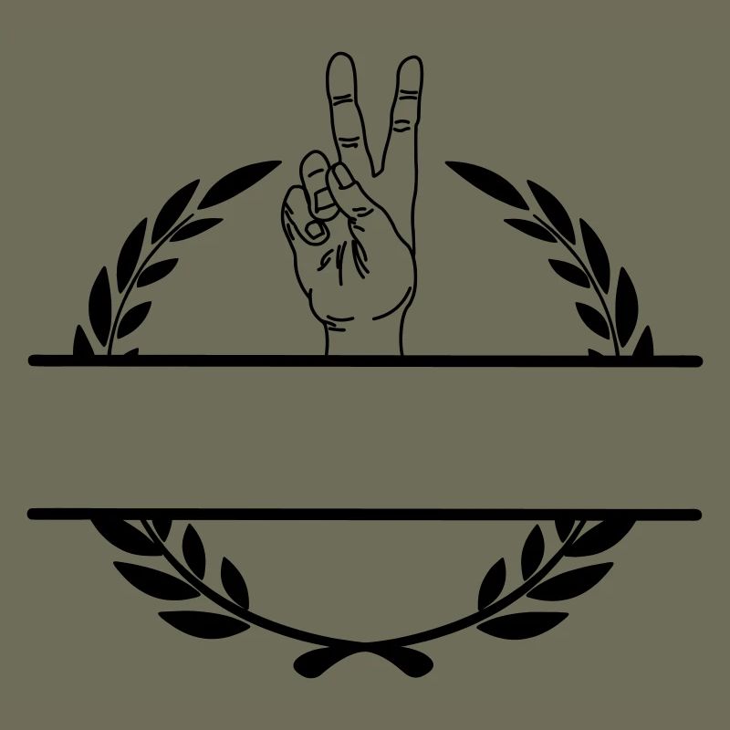 Friedenszeichenhand im Lorbeerkranzmonogramm