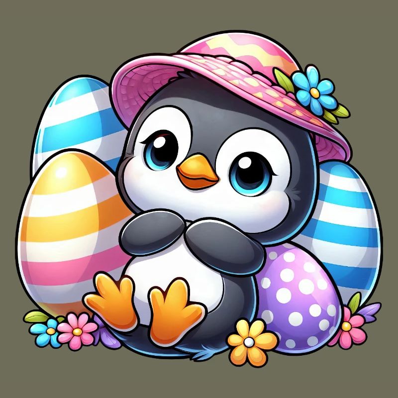 Cute Penguin with Easter Egg Cartoon