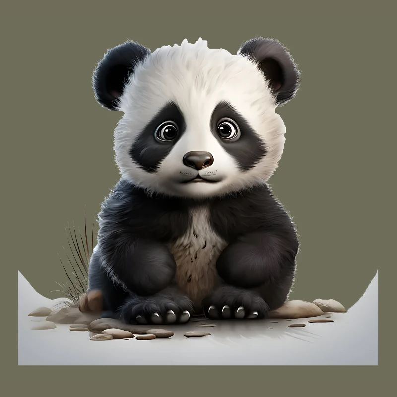 Cuddly panda baby on pebble path