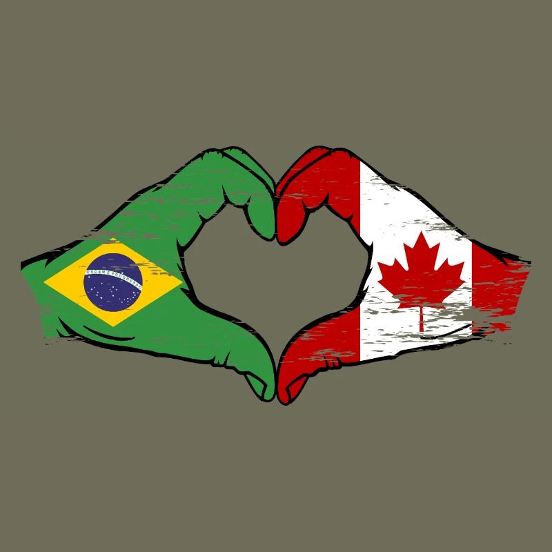 Brésil Canada Drapeau Mains Coeur Utilisé